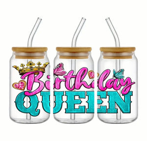 Birthday Queen glass cup, Black Girl Magic Iced coffee cup | Gift for black women | mental health