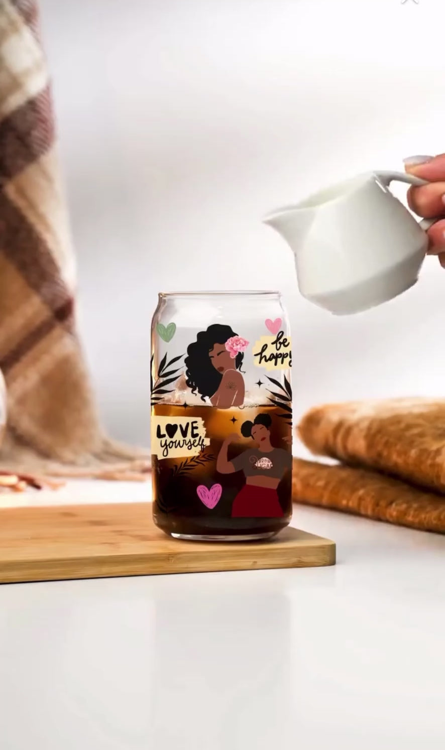 Black  Girls Love Yourself Affirmation libbey glass cup, Black Girl Magic Iced coffee cup | Gift for black women | mental health